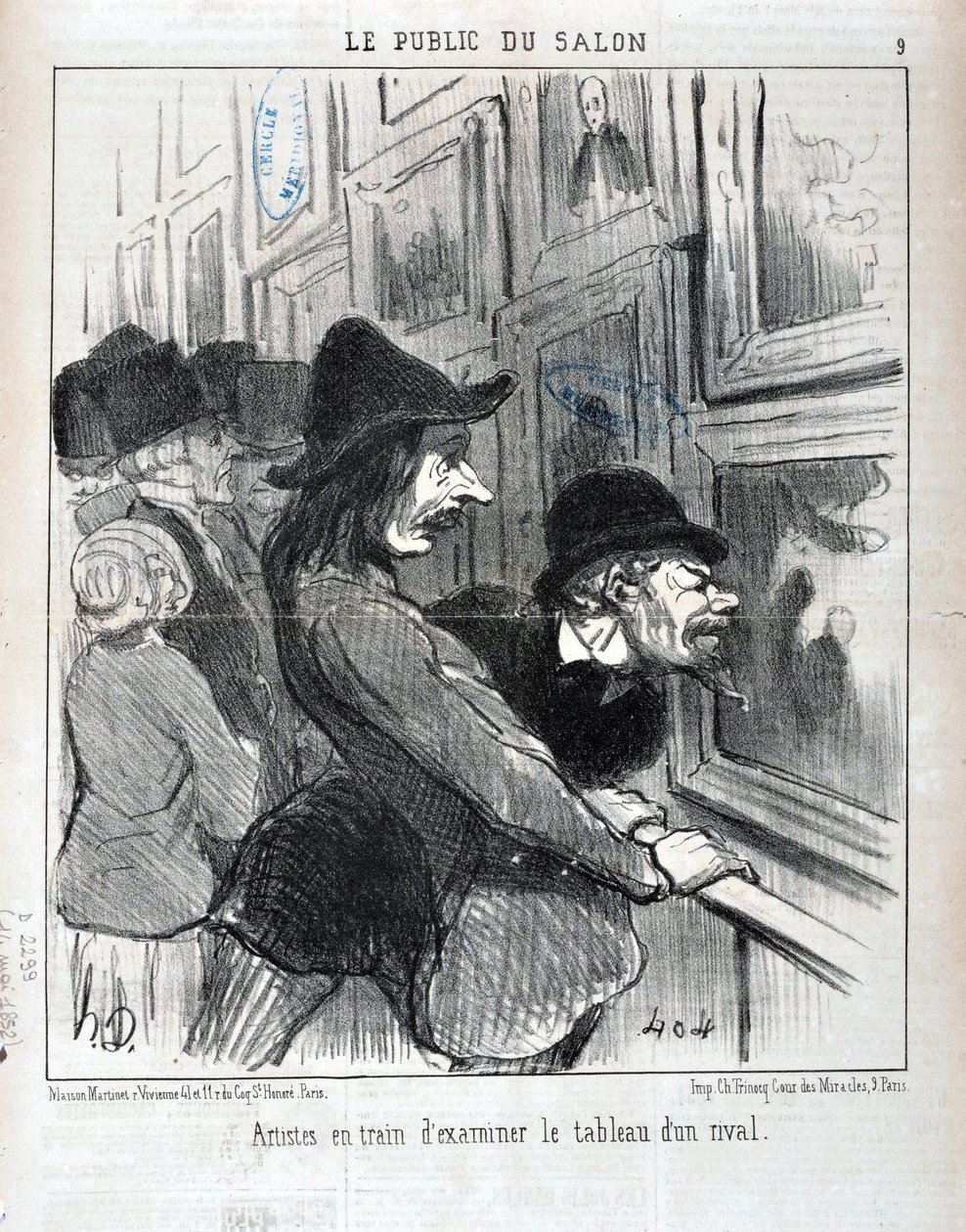 Obra de Honore Daumier (1808-1879). Charivari data de 1852: Serie LE PUBLIC DU SALON - "Artistas examinando a pintura de um rival" MUSEE DES BEAUX ARTS - PALAIS LONGCHAMP, MARSEILLE de Honoré Daumier
