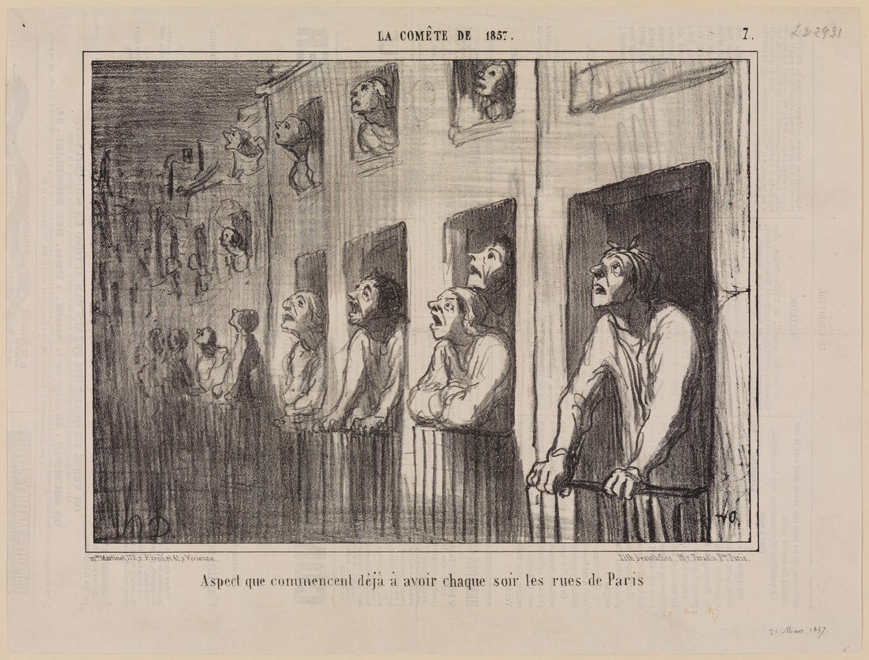 Aspeto que as ruas de Paris já começam a ter todas as noites (O Cometa de 1857, folha 7) de Honoré Daumier