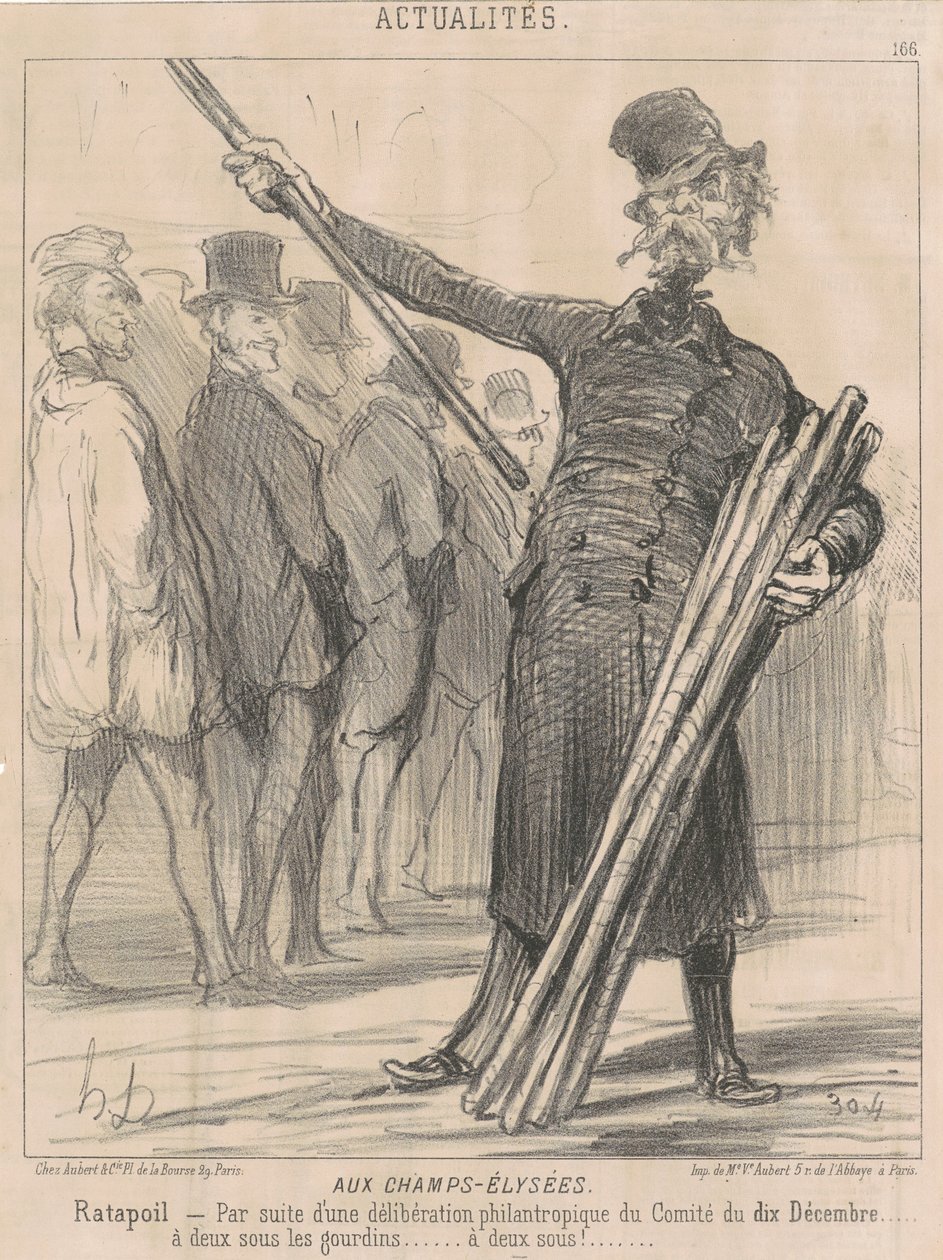 Na Champs-Elysées, Ratapoil. Como resultado de uma deliberação filantrópica [sic] do Comitê de dez de dezembro...dois centavos para o clube...dois centavos... de Honoré Daumier