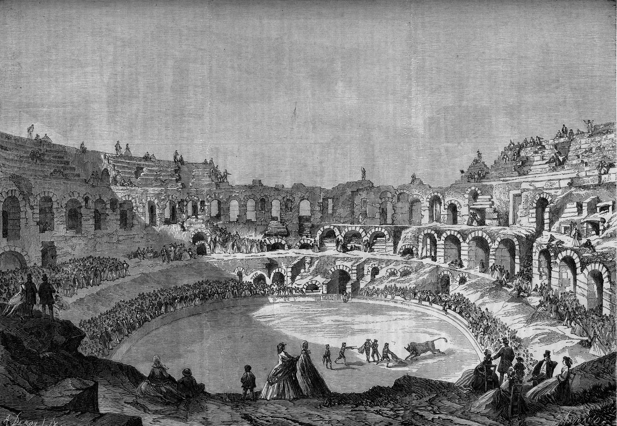 Touradas: corridas de touros (touradas) nas antigas arenas de Nimes (Gard, 30) com o matador espanhol "El Tato", 10 de maio de Honoré Daumier