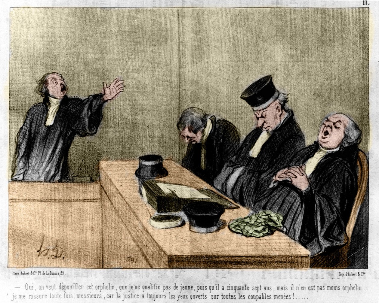 Cartum de Daumier: Série "Les Gens de justice" publicada em "Charivari" de 15/08/1845. Um advogado a invocar no tribunal a dormir. de Honoré Daumier