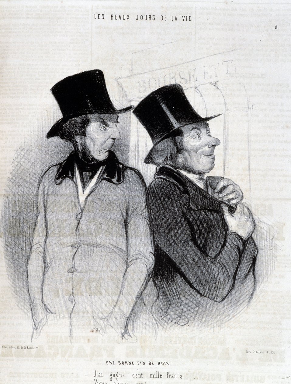 Desenho animado sobre os bolseiros - por Daumier, em "Charivari" de 16/04/1844 de Honoré Daumier