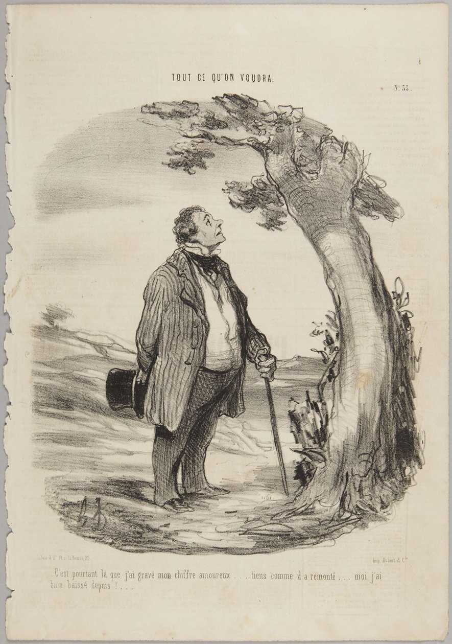 «Foi, no entanto, ali que gravei o meu símbolo amoroso...», número 35 da série Tudo o que se quiser de Le Charivari de Honoré Daumier