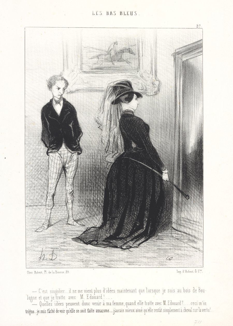 «É singular ... agora só me ocorrem ideias quando estou no Bois de Boulogne e troto com o Sr. Édouard! ... Que ideias podem então ocorrer à minha mulher quando ela trota com o Sr. Édouard? ... Isto intriga-me ... estou zangado.» de Honoré Daumier