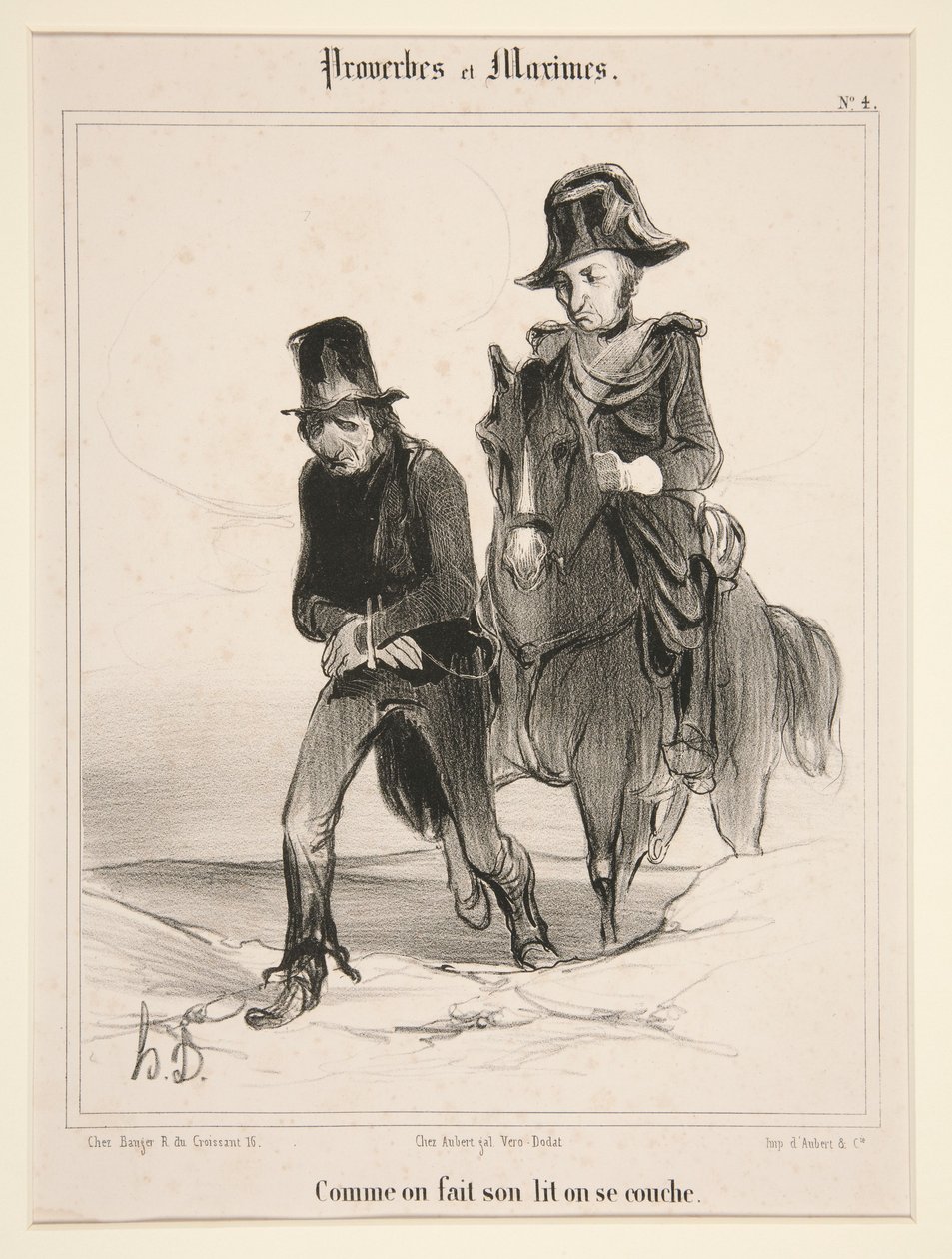 Como se faz a cama, assim se deita, ilustração n.º 4 de «Provérbios e Máximas» de Honoré Daumier