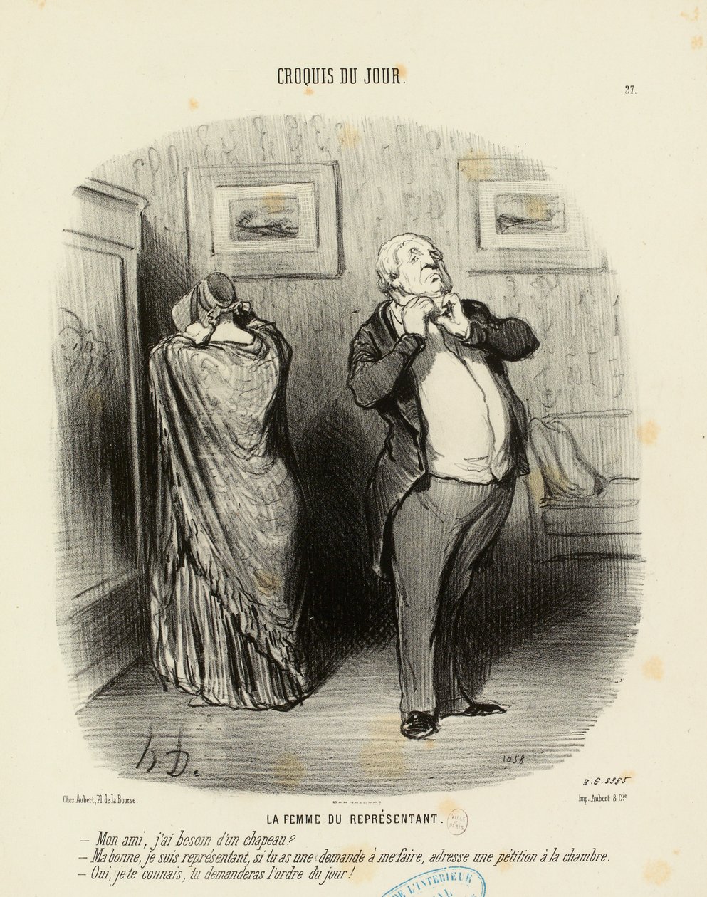 Croquis du Jour n.º 27: A mulher do representante. - Meu amigo, preciso de um chapéu? de Honoré Daumier