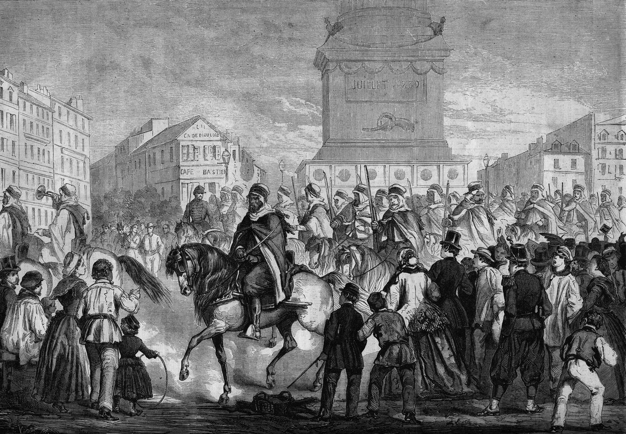 Desfile das termas do exército colonial argelino nas ruas de Paris (passagem sobre o lugar da Bastilha) de Honoré Daumier