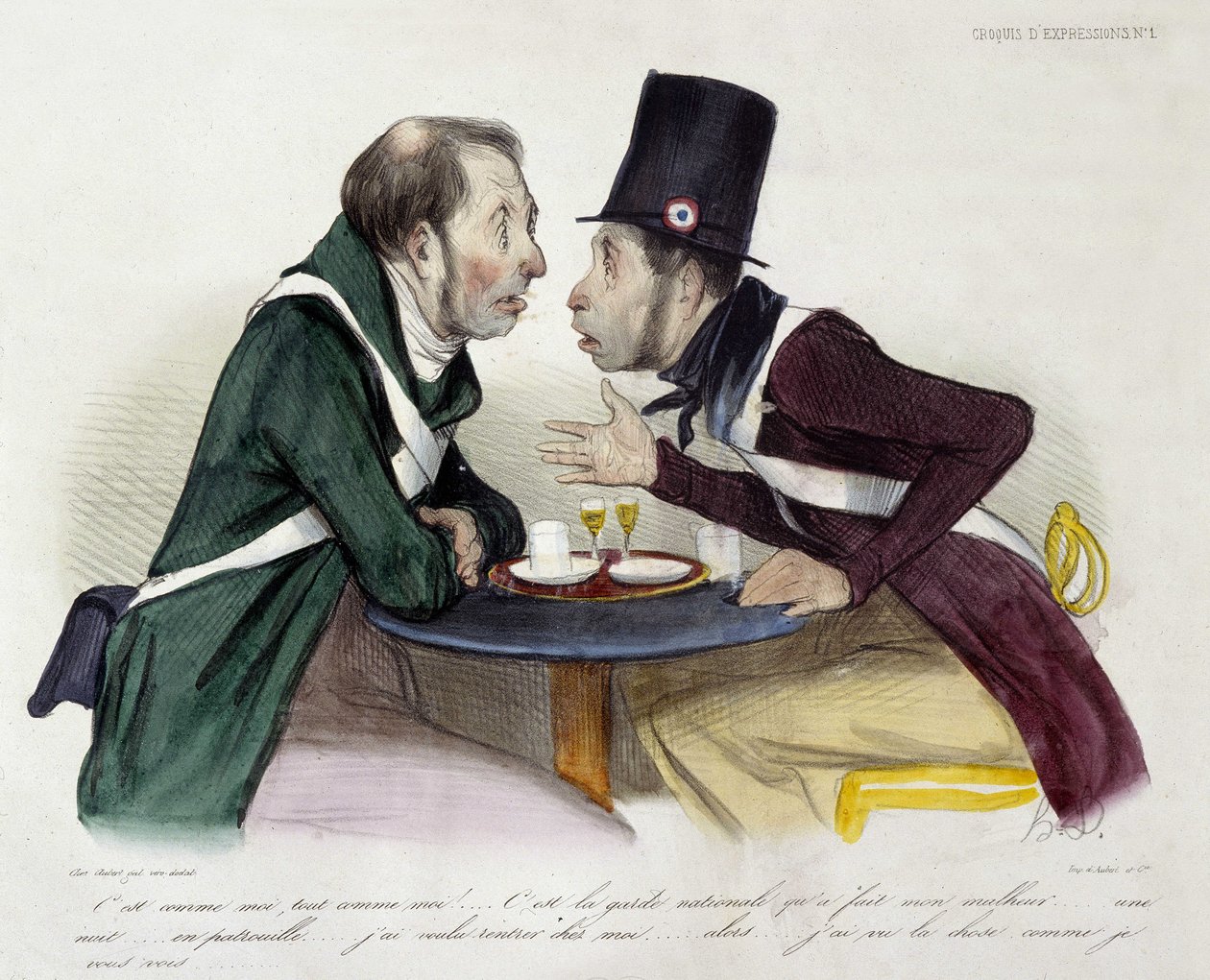 Discussão do bistrô entre guardas nacionais - por Daumier de Honoré Daumier