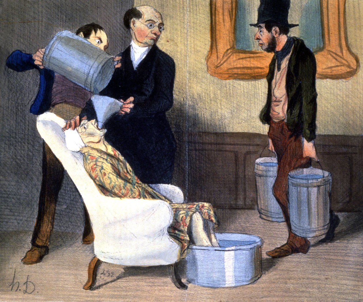 Hidroterapia, recuperação por absorção de água, c.1850 (ilustração) de Honoré Daumier