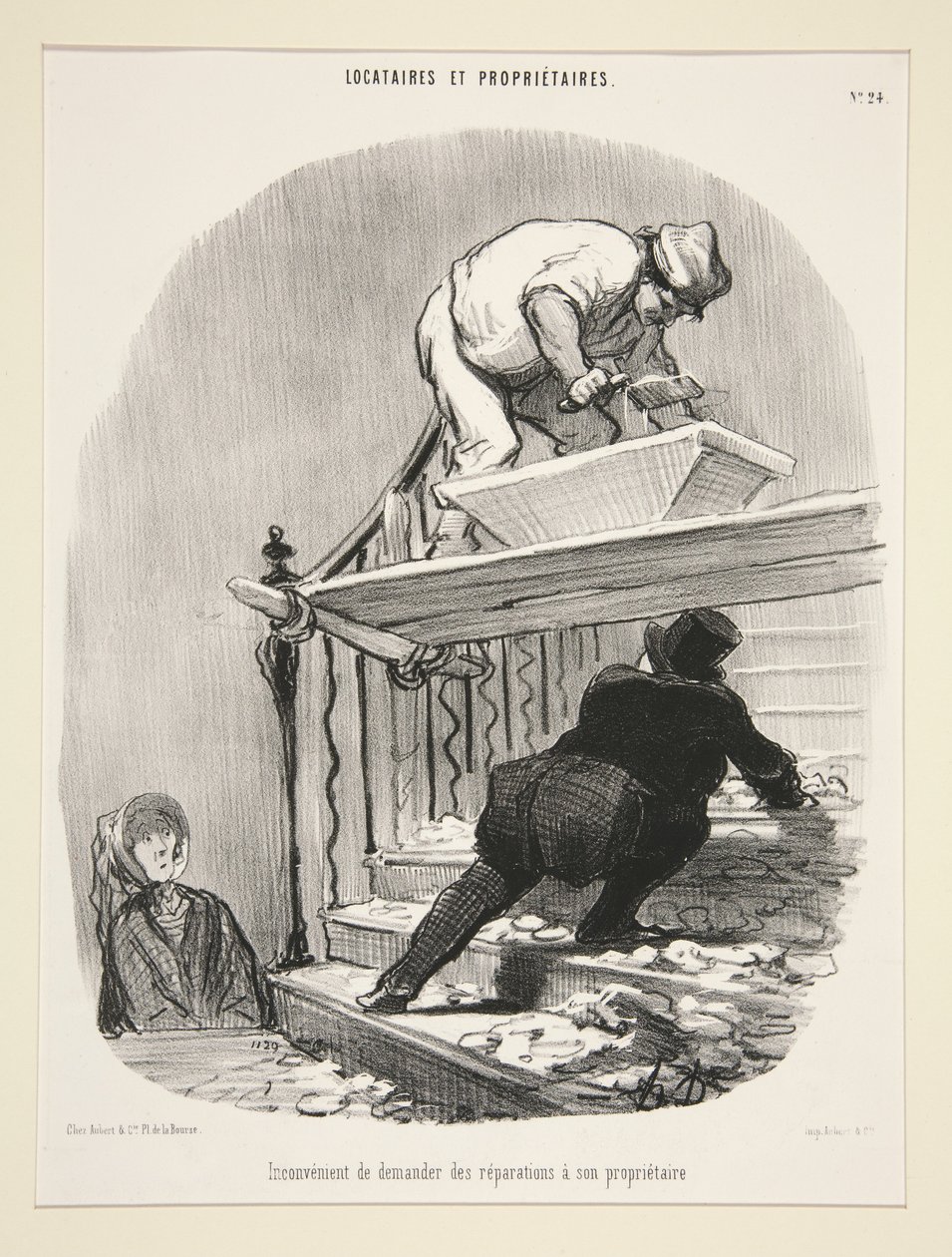 Inconveniente de pedir reparações ao senhorio, prancha 24 da série "Inquilinos e senhorio" de Honoré Daumier