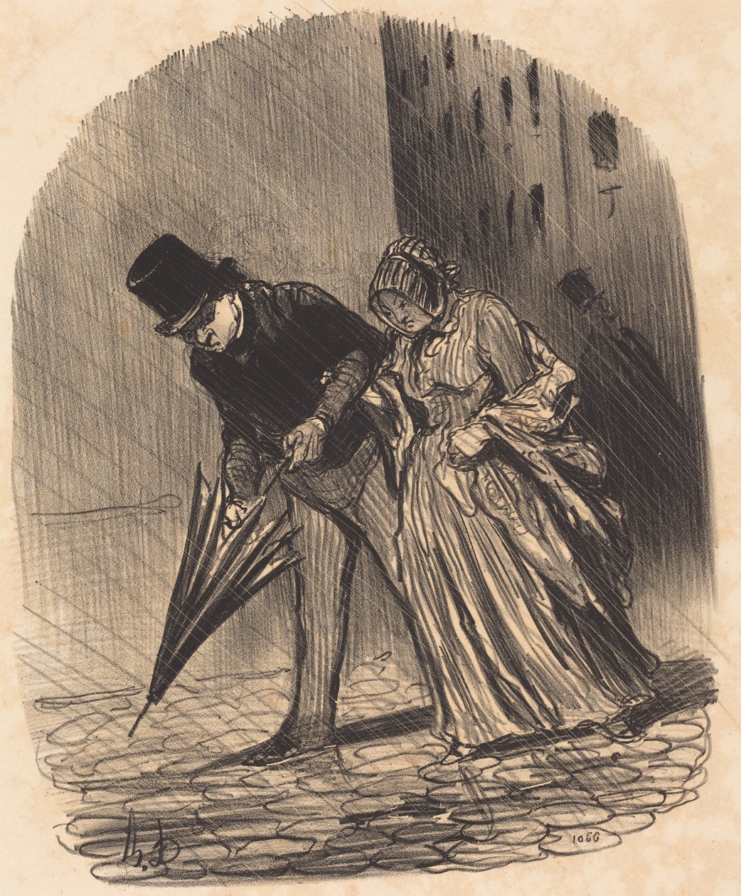 Inconveniente de um guarda-chuva com molas demasiado complicadas de Honoré Daumier