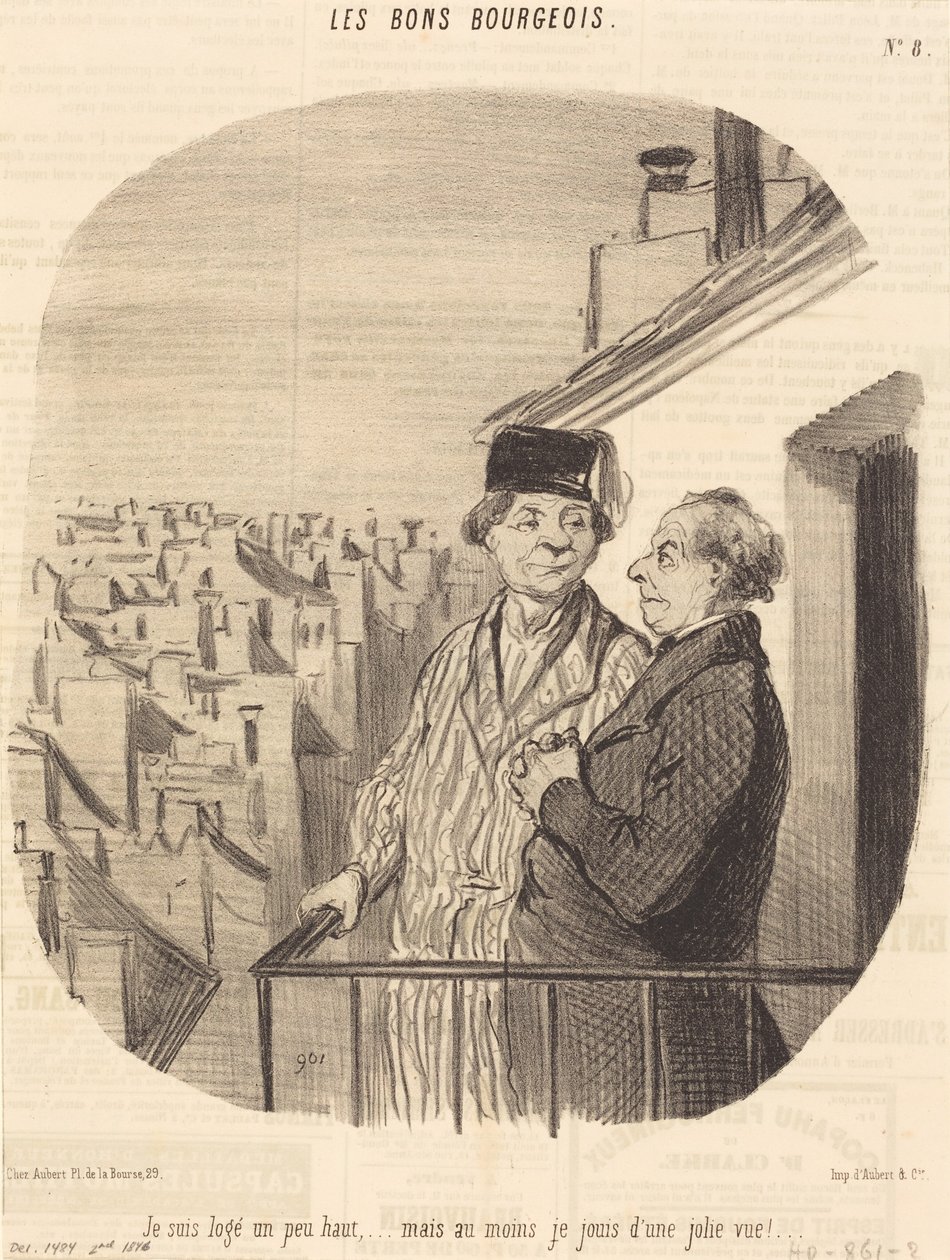 Moro um pouco alto... mas... desfruto de uma bonita vista! de Honoré Daumier