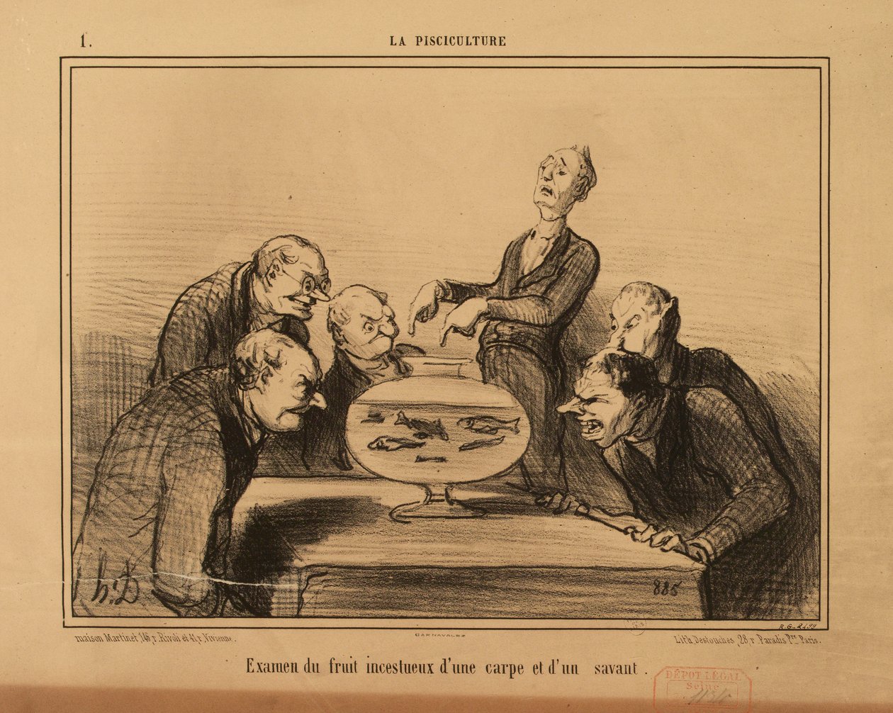 A piscicultura n.º 1: Exame do fruto incestuoso de uma carpa e de um sábio. de Honoré Daumier