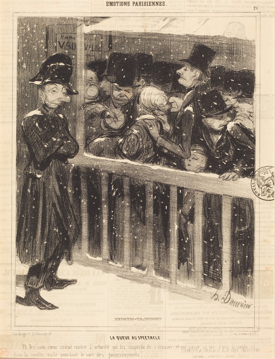 A fila para o espetáculo de Honoré Daumier
