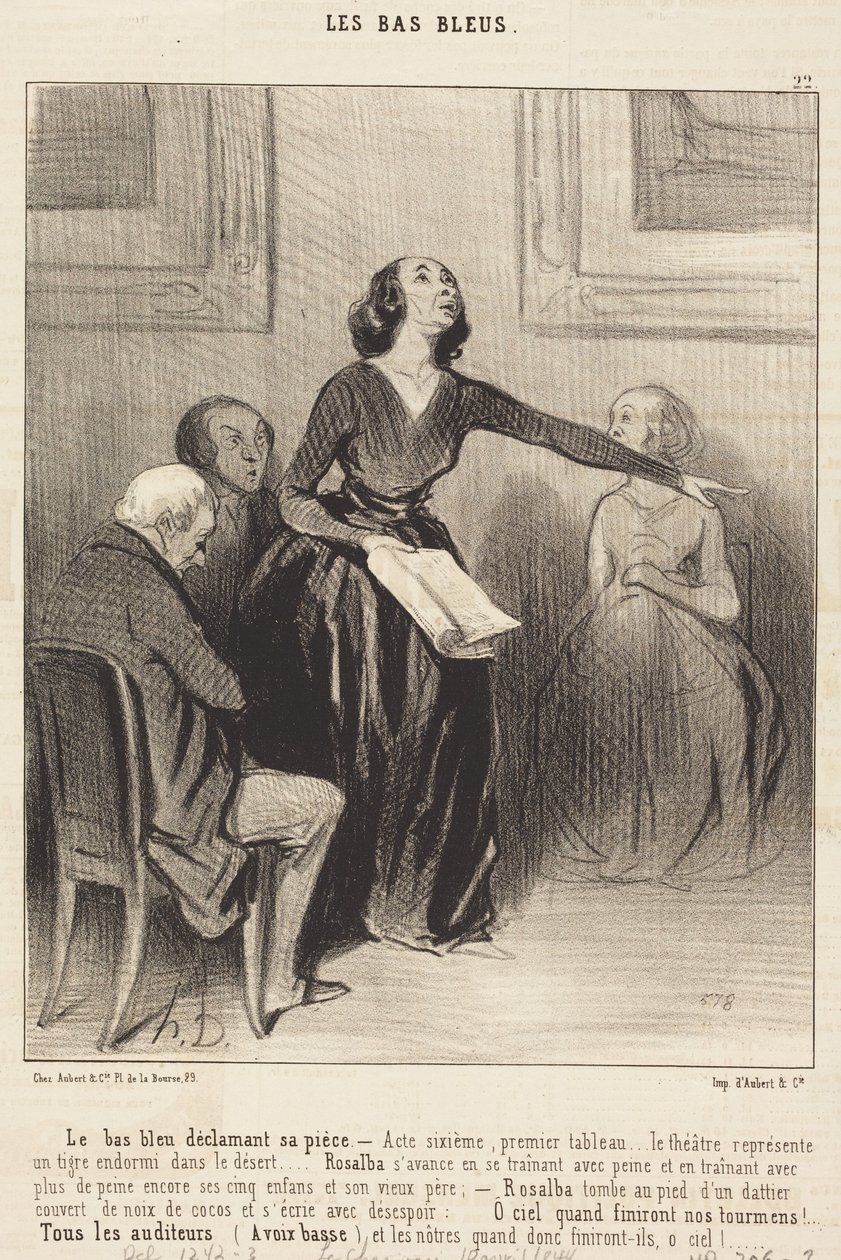 A mulher intelectual declamando a sua peça de Honoré Daumier