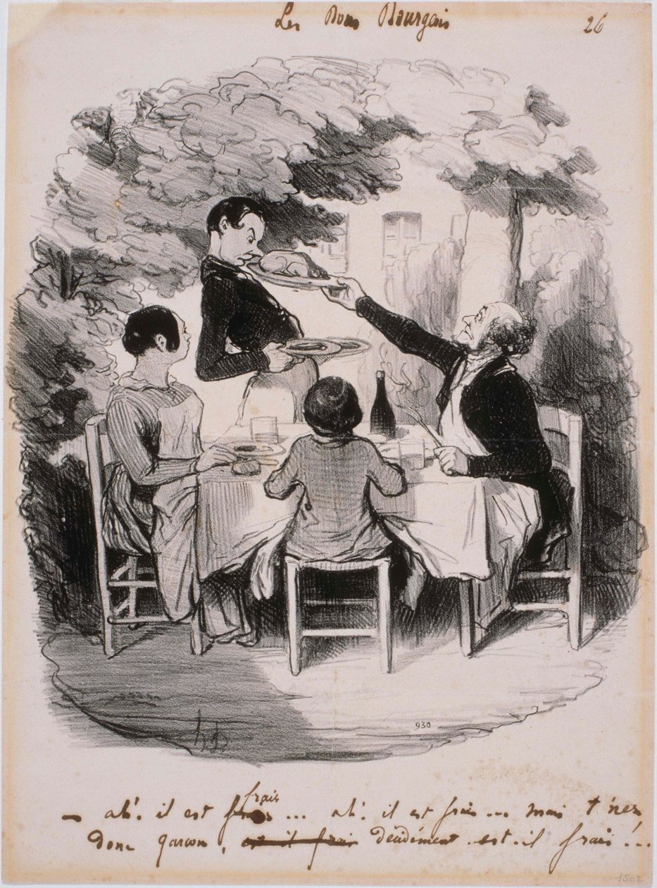 Os bons burgueses: Ah! Está fresco... Mas segure isto, rapaz de Honoré Daumier