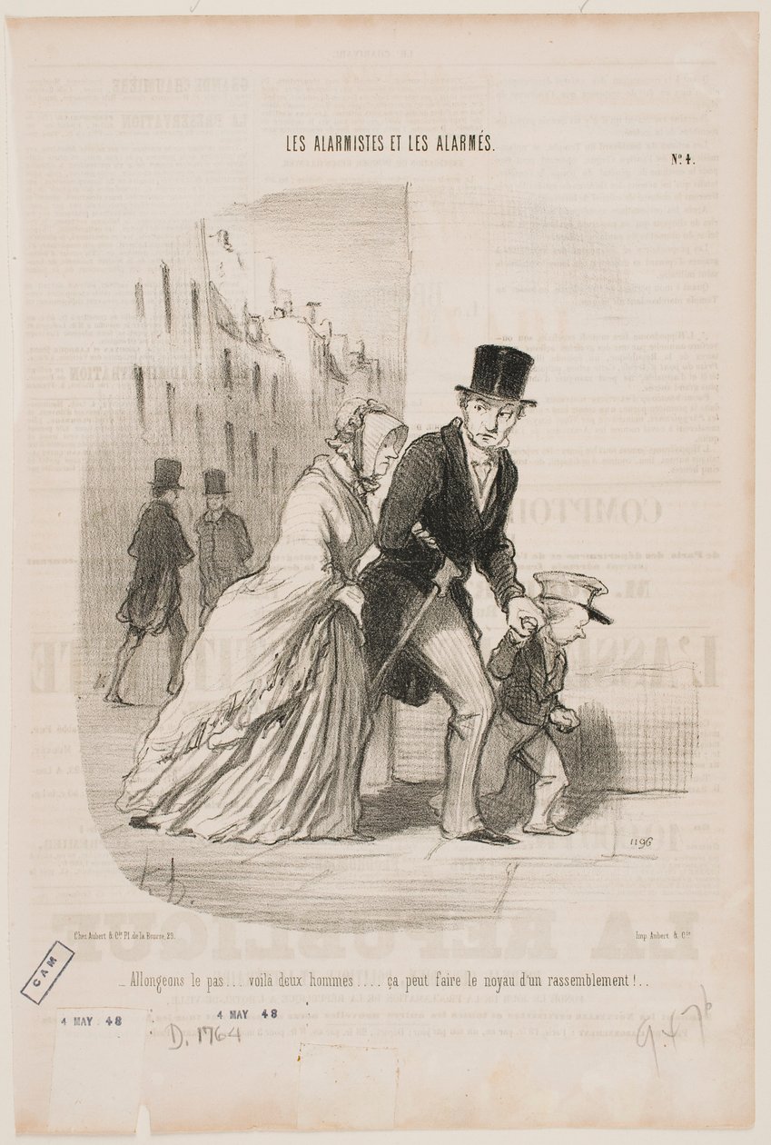 Vamos andar depressa, estão ali dois homens... Isto pode ser o início de uma nova reunião ilegal. de Honoré Daumier