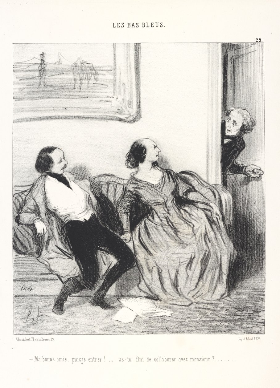Minha querida, posso entrar! ... Já acabaste de colaborar com o senhor?, prancha 29 da série Les Bas-Bleus do jornal Le Charivari de Honoré Daumier