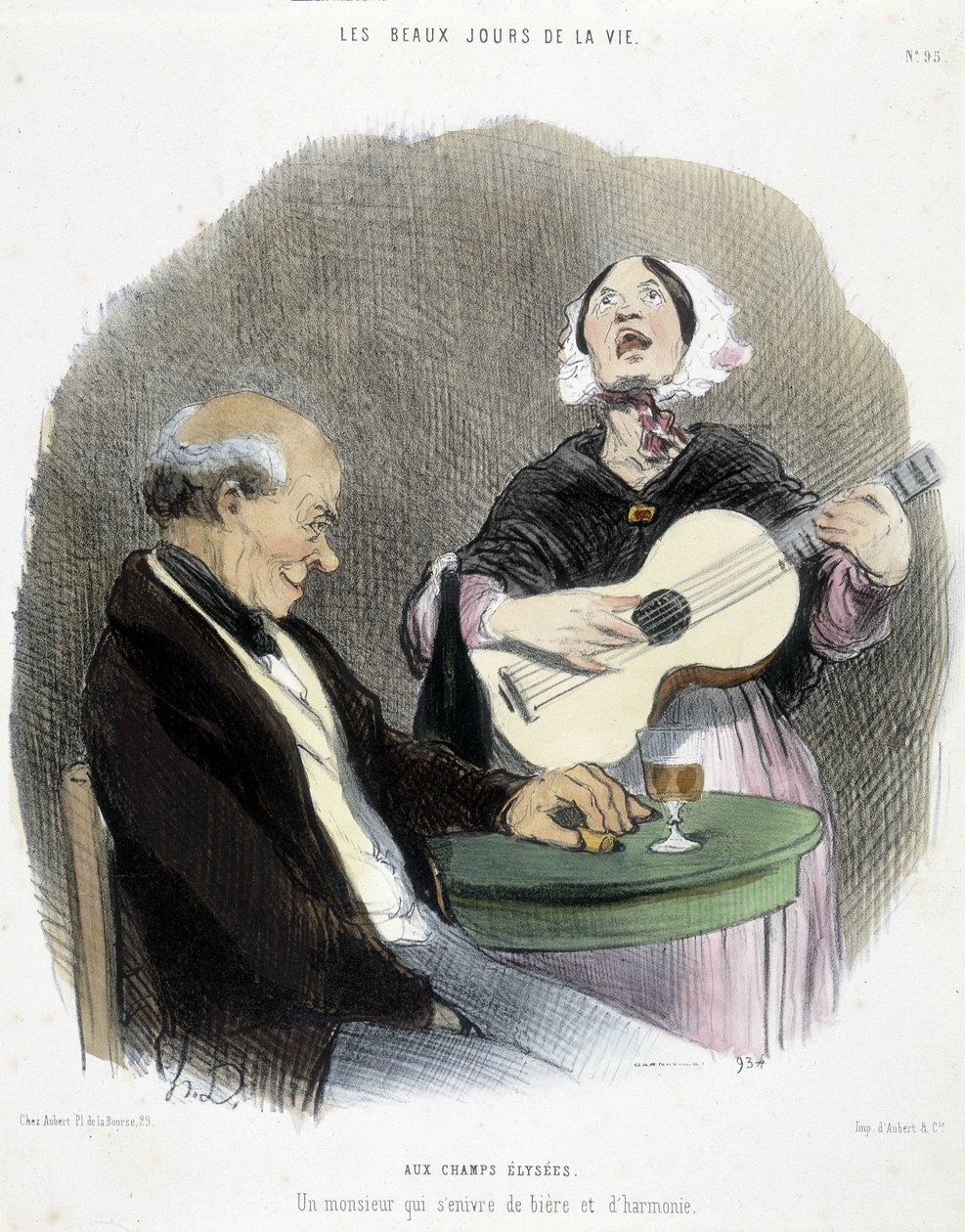 Homem a beber na companhia de um cantor - em "Les Beaux Days de la vie" de Honoré Daumier de Honoré Daumier