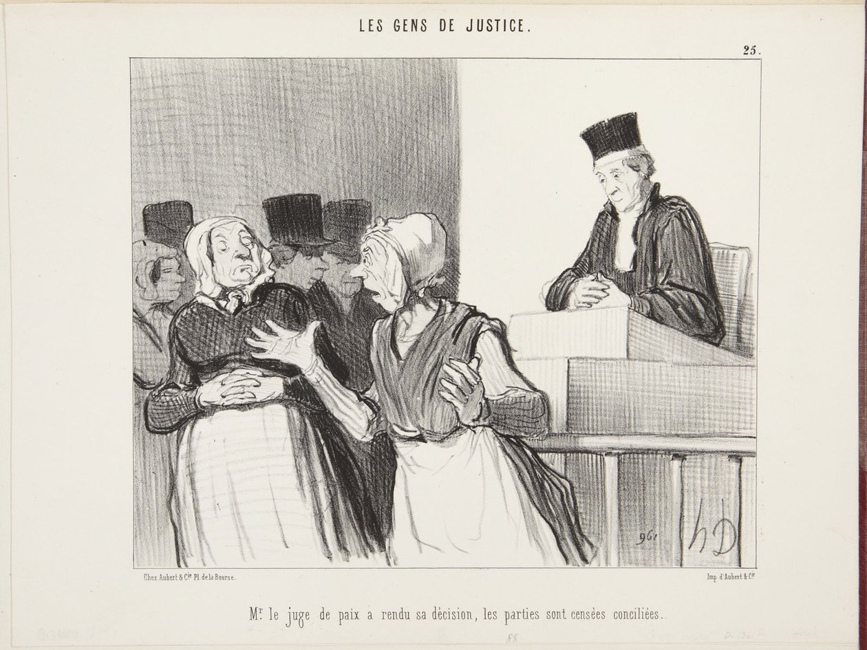 O juiz de paz proferiu a sua decisão, considera-se que as partes estão reconciliadas de Honoré Daumier