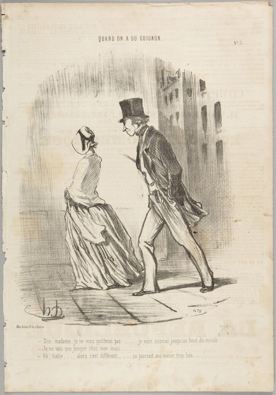 Não, minha senhora, não a deixarei..., número 3 da série Quando se tem azar de Le Charivari de Honoré Daumier