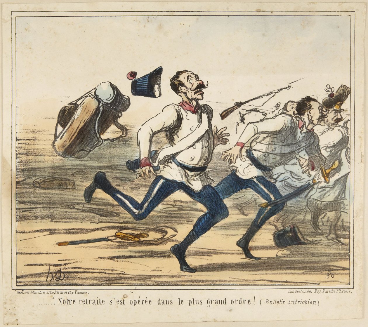 A nossa retirada efectuou-se na maior ordem! (Boletim austríaco), número 75 da série Actualidades de Estes bons austríacos de Honoré Daumier