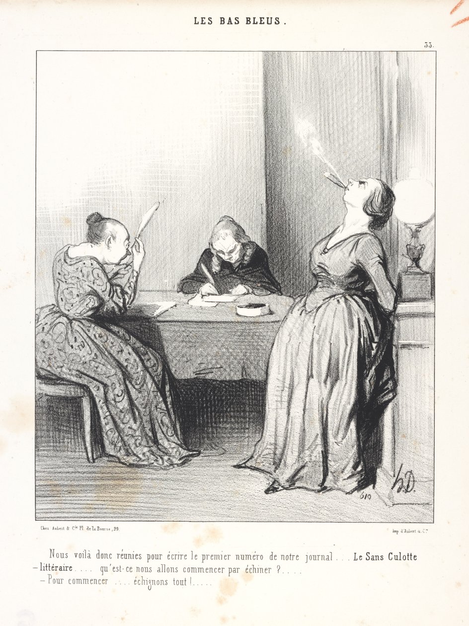 Aqui estamos reunidas para escrever o primeiro número do nosso jornal... Le Sans Culotte littéraire... por onde vamos começar a esfolar?... Para começar... esfolemos tudo! de Honoré Daumier
