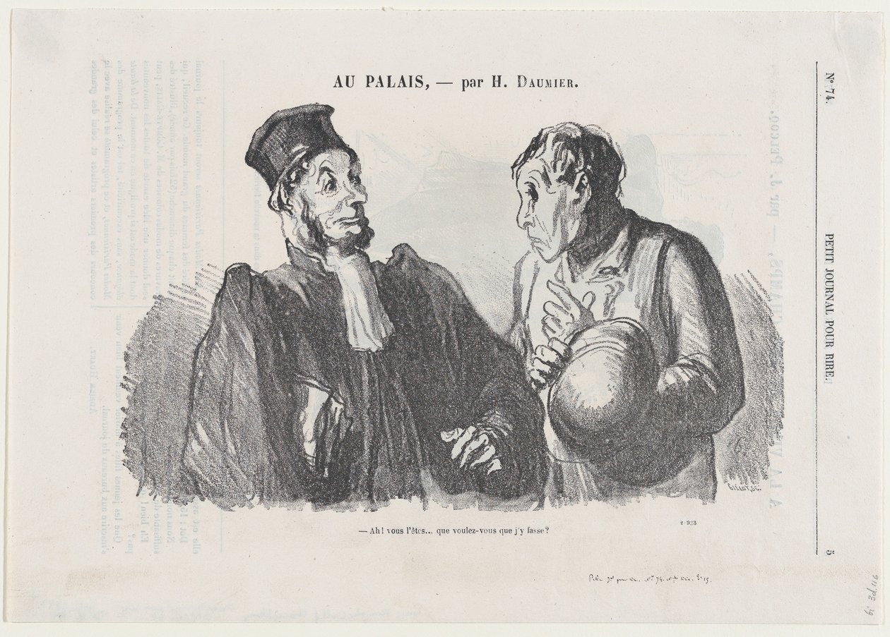 Oh, é... (culpado), e o que quer que eu faça a esse respeito?, de «No tribunal», publicado em Le Petit Journal pour Rire, 3 de março de 1866 de Honoré Daumier