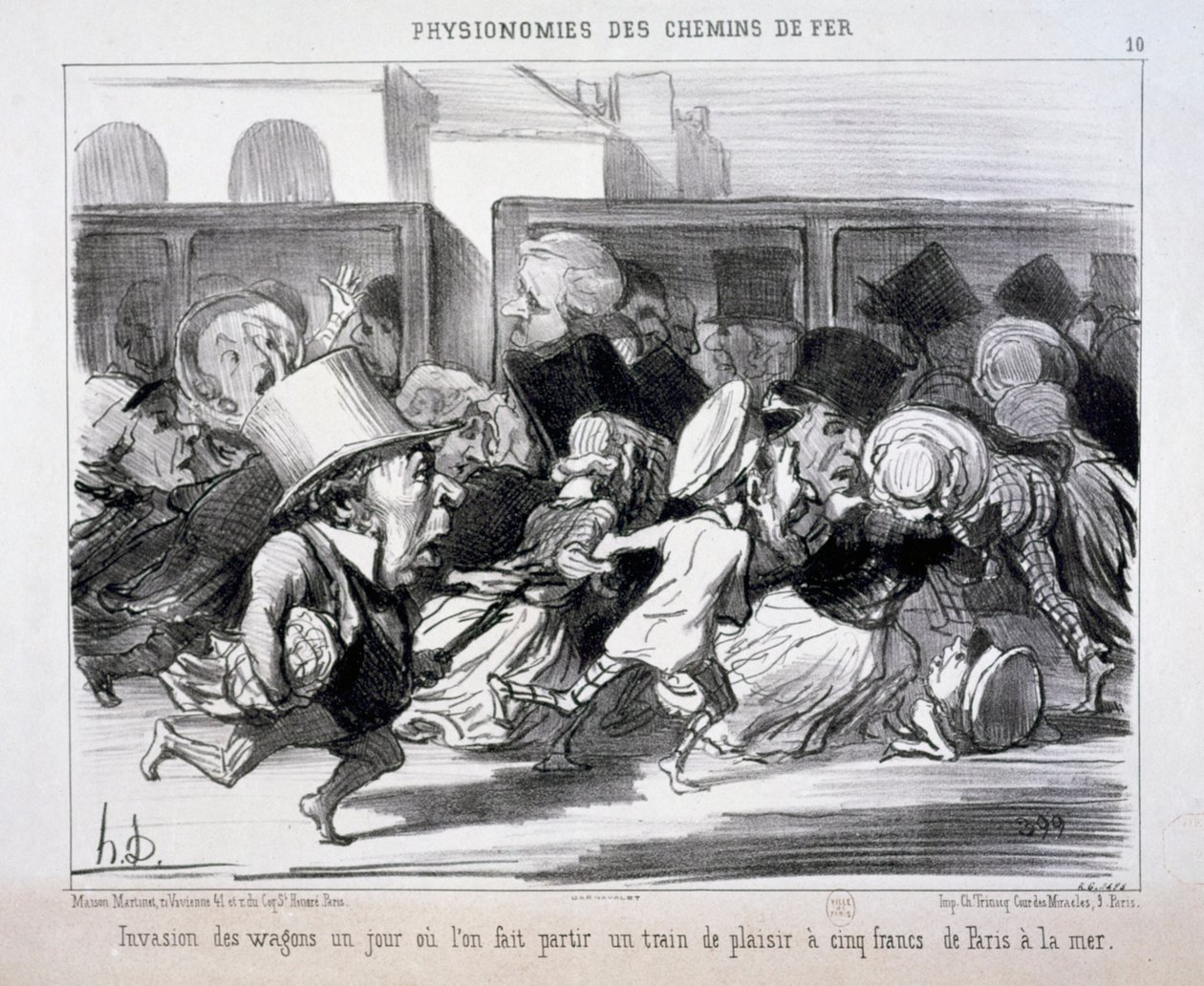 Fisionomias dos caminhos-de-ferro n.º 10: Invasão dos vagões num dia em que se fazem partir... de Honoré Daumier
