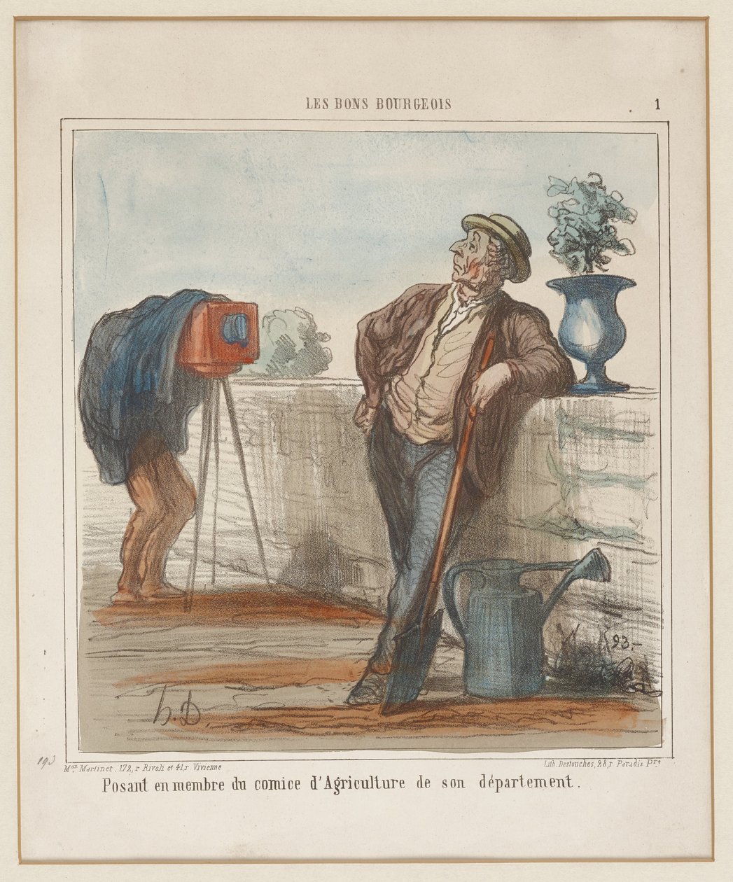 Posando como membro da comissão agrícola do seu departamento. (Os bons burgueses n.º 1), de Charivari de Honoré Daumier