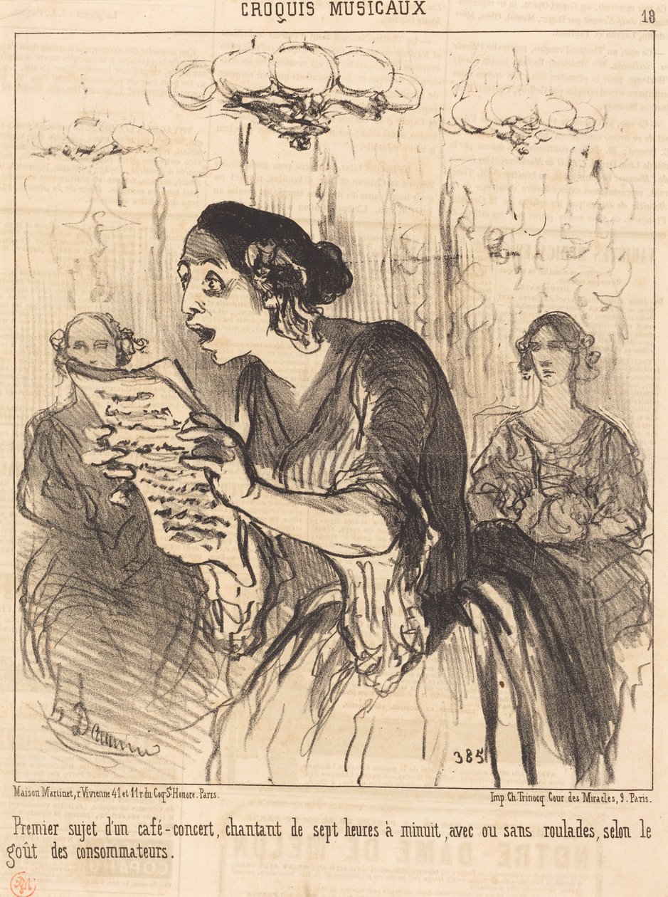 Primeiro artista de um café-concert com canto... de Honoré Daumier