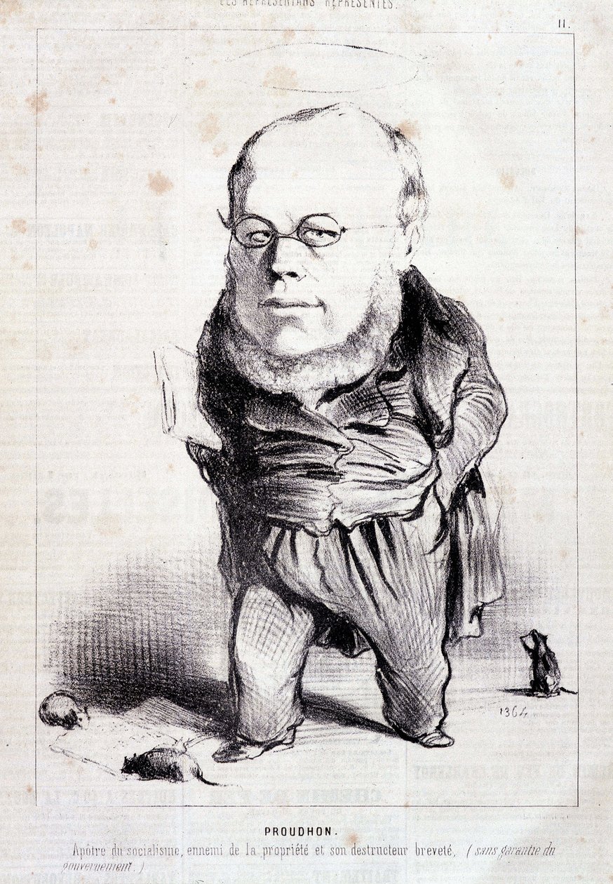Proudhon, "apóstolo do socialismo, inimigo da propriedade e seu destruidor patenteado" - por Daumier, em "Charivari" de 06/01/1849 de Honoré Daumier
