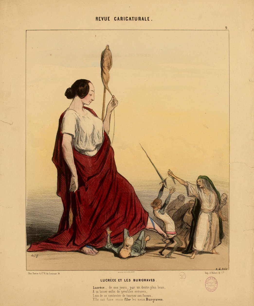 Revue Caricaturale Nr. 9: Lucrezia und die Burgraves. Lucrezia, in unserer Zeit, durch ein schöneres Schicksal... de Honoré Daumier