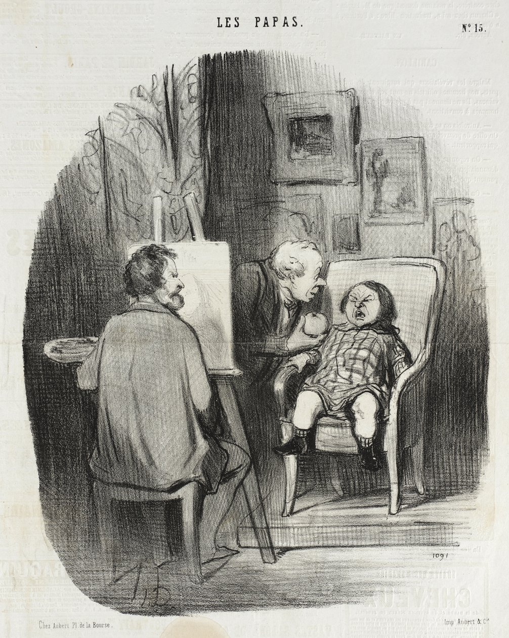 A única maneira de fazer posar uma criança com fruta... de Honoré Daumier