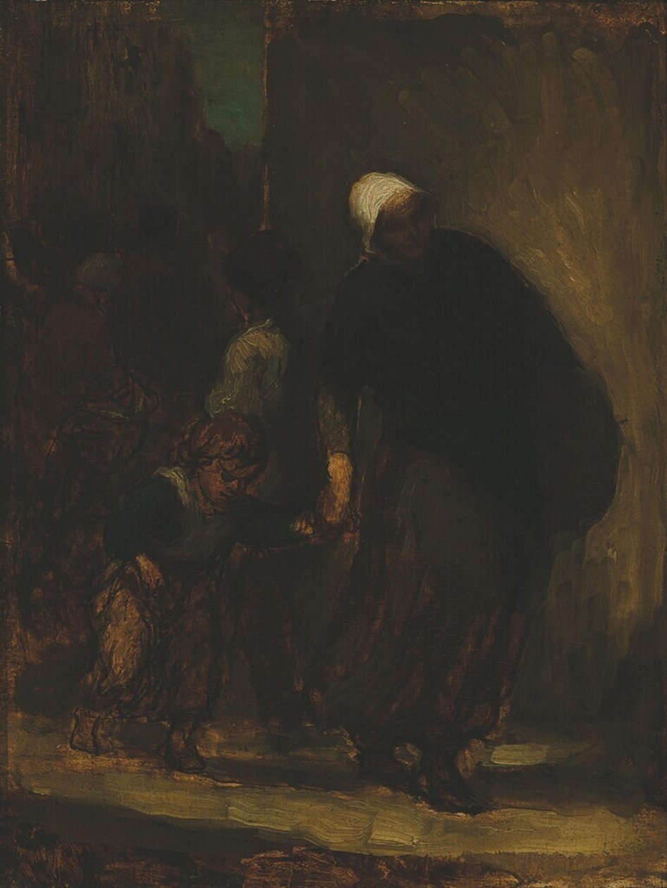 Cena de rua, c.1864 (óleo sobre painel) de Honoré Daumier