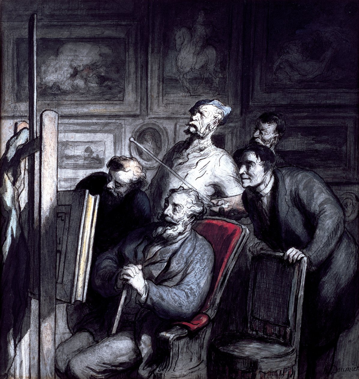 Os Amadores, depois de 1862 (giz de cera, w - c tinta e guache no papel) de Honoré Daumier