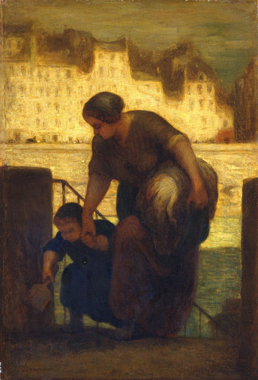 A Lavadeira, c.1863 (óleo sobre madeira) de Honoré Daumier