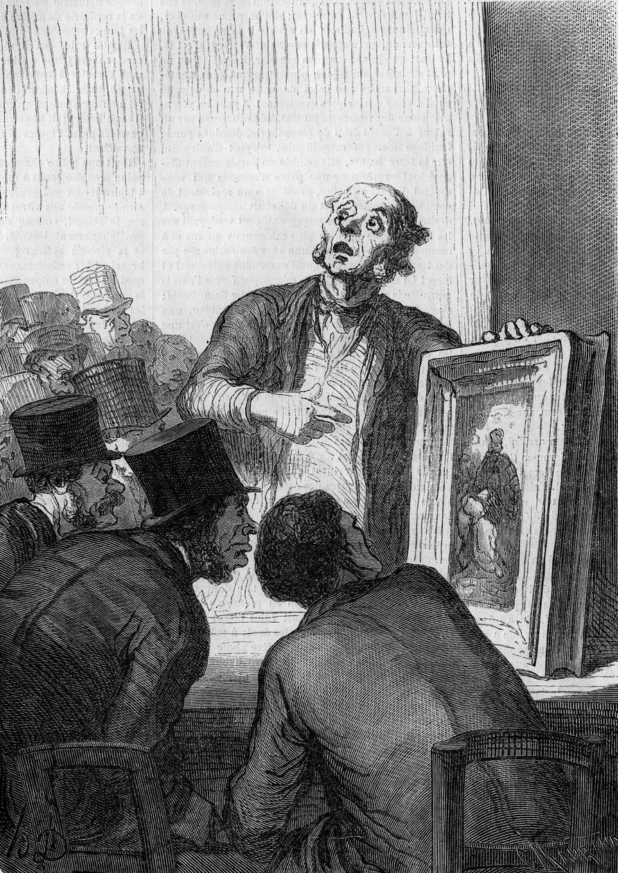 A casa de leilões: o especialista em arte. Caricatura de Honore Daumier (1808-1879). Gravura em "Le Monde Illustré" n°308 de 7 de março de Honoré Daumier