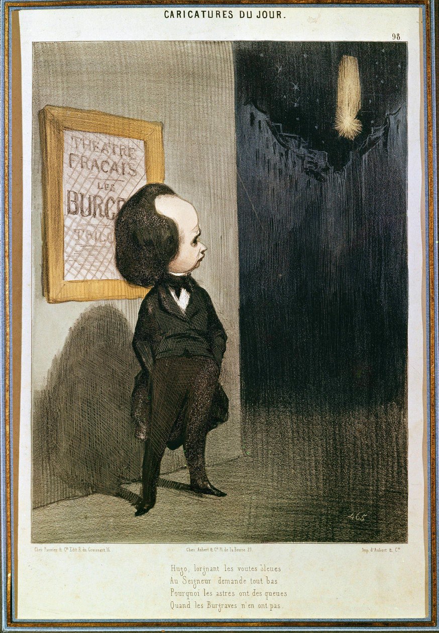 O fracasso dos Burgraves de Victor Hugo (1802 - 1885), em 1843. Desenho animado de Honoré Daumier (1808 - 1879). Paris, Museu Victor Hugo. de Honoré Daumier