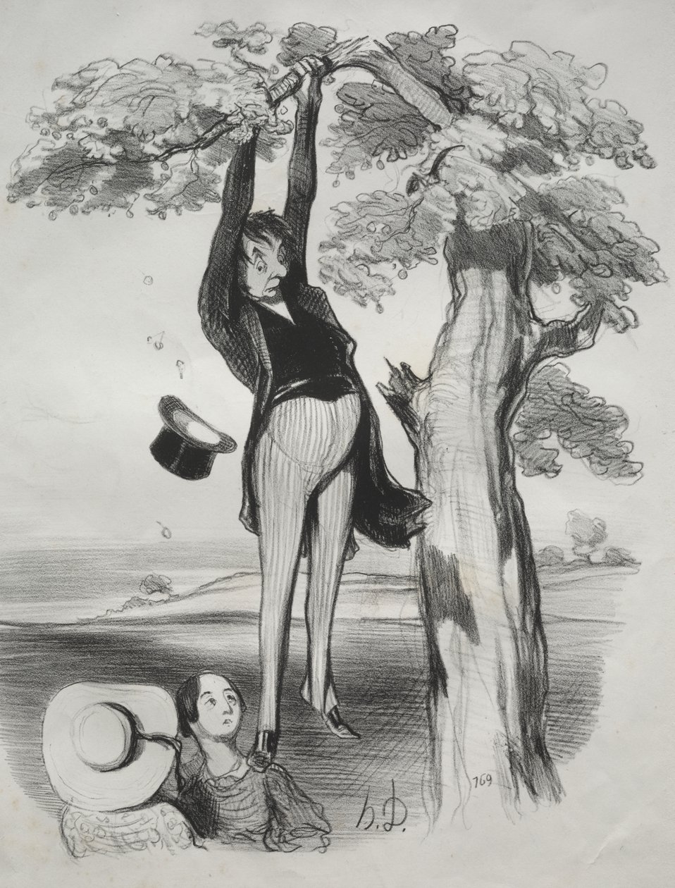 Os perigos de sacudir uma ameixeira com muita força (quando se é um homem adulto) de Honoré Daumier