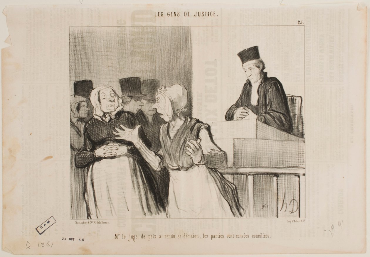 O juiz do tribunal de conciliação deu o seu veredicto... todas as partes devem reconciliar-se. de Honoré Daumier