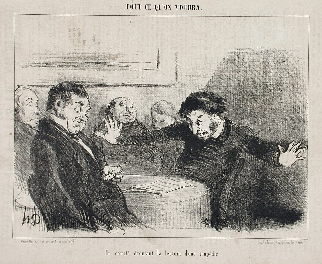 Um comité a ouvir a leitura de uma tragédia de Honoré Daumier