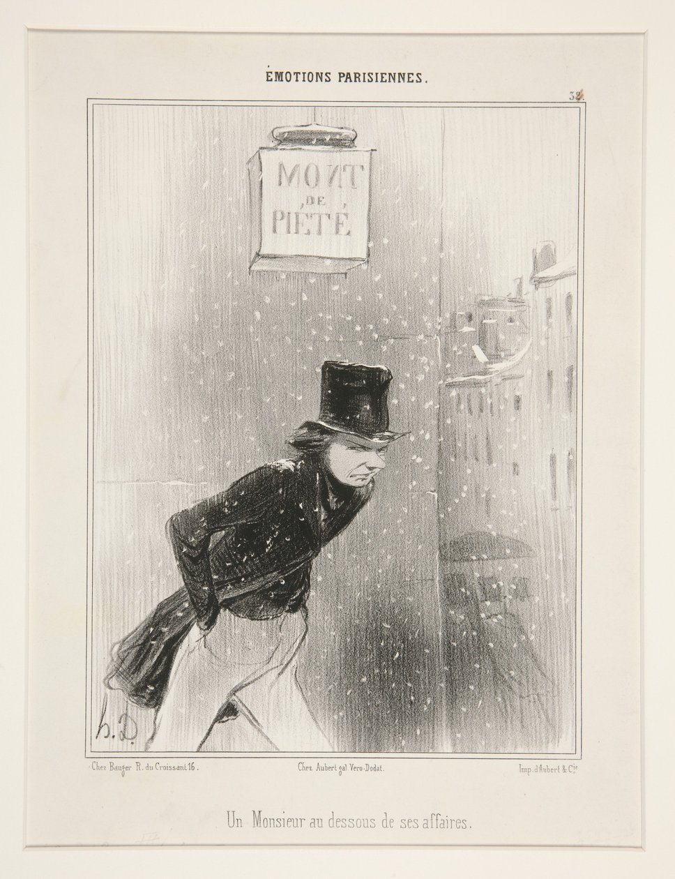 Um senhor abaixo dos seus negócios, prancha 34 da série Emoções parisienses, do álbum Emoções parisienses de Honoré Daumier