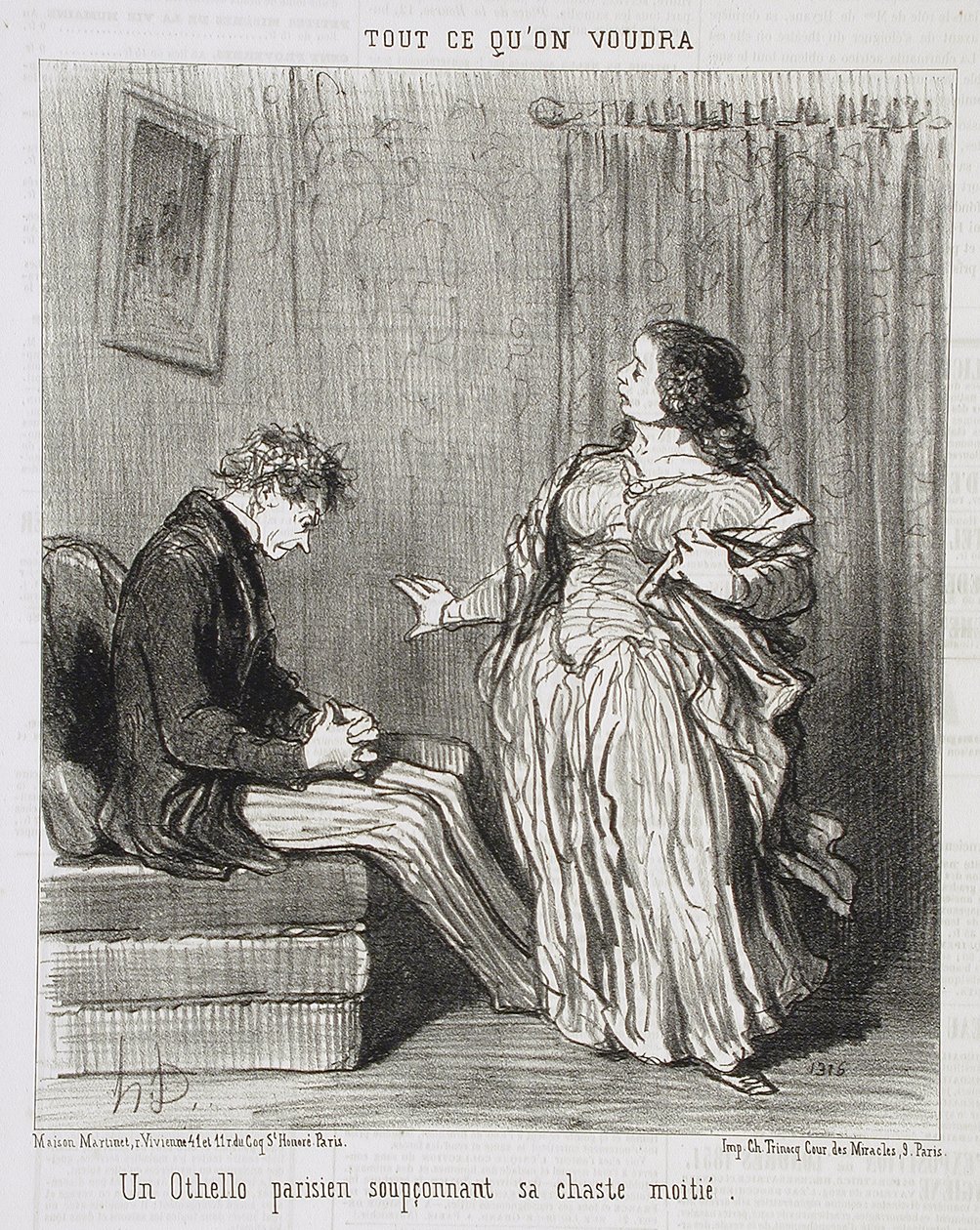 Um Otelo parisiense que suspeita da sua casta esposa de Honoré Daumier