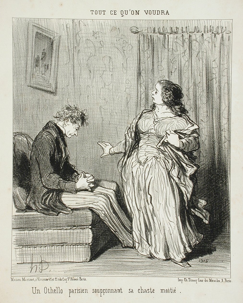 Um Otelo parisiense suspeitando da sua casta metade de Honoré Daumier