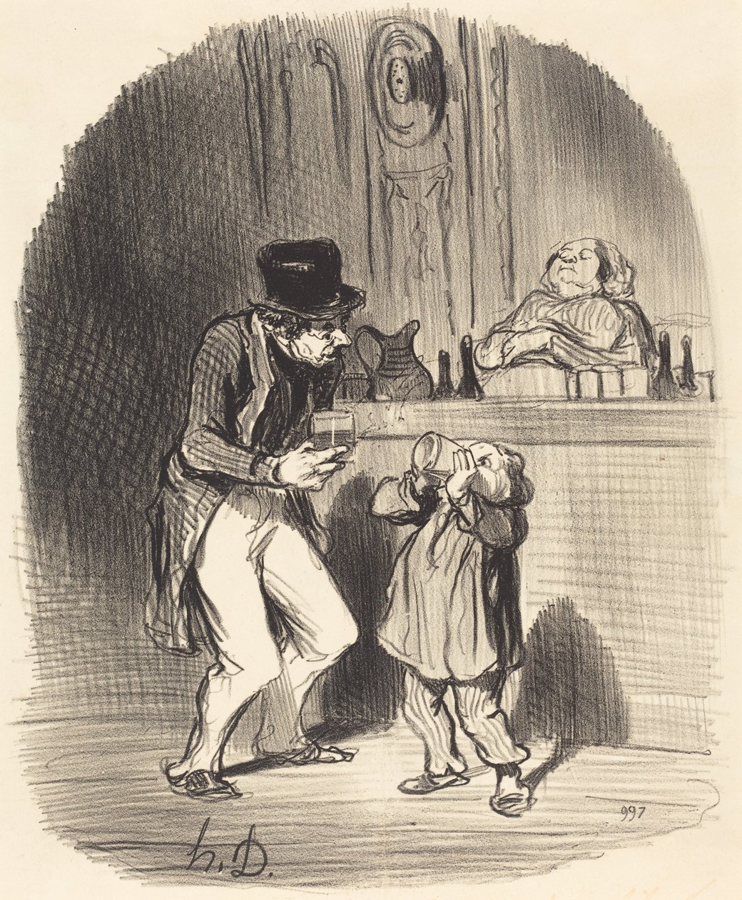 Um pai que faz o filho mamar... de Honoré Daumier