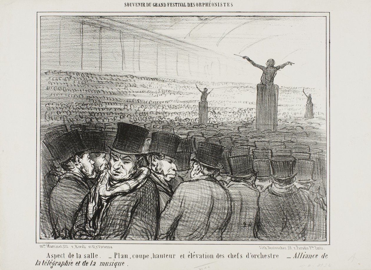 Vista do grande salão, placa 1 do Souvenir Du Grand Festival Des Orphéonistes de Honoré Daumier