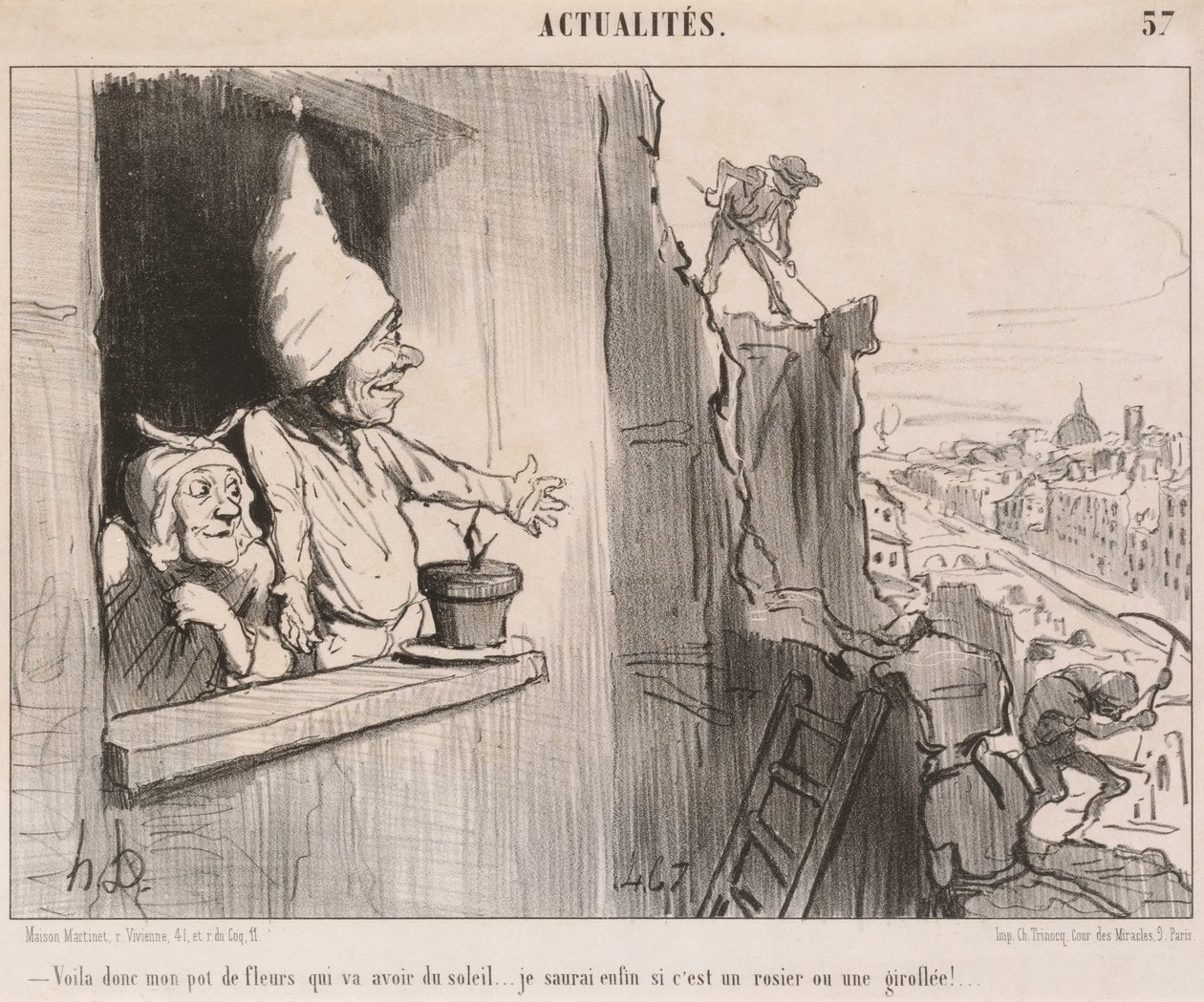 Ora... o meu vaso de flores... vai apanhar sol... de Honoré Daumier