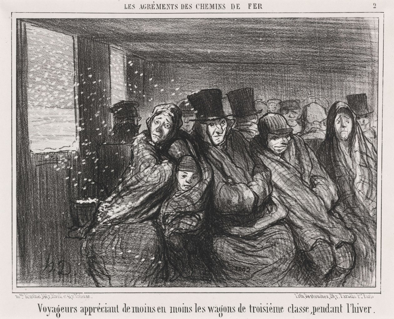 Viajantes que apreciam cada vez menos as carruagens de terceira classe... de Honoré Daumier