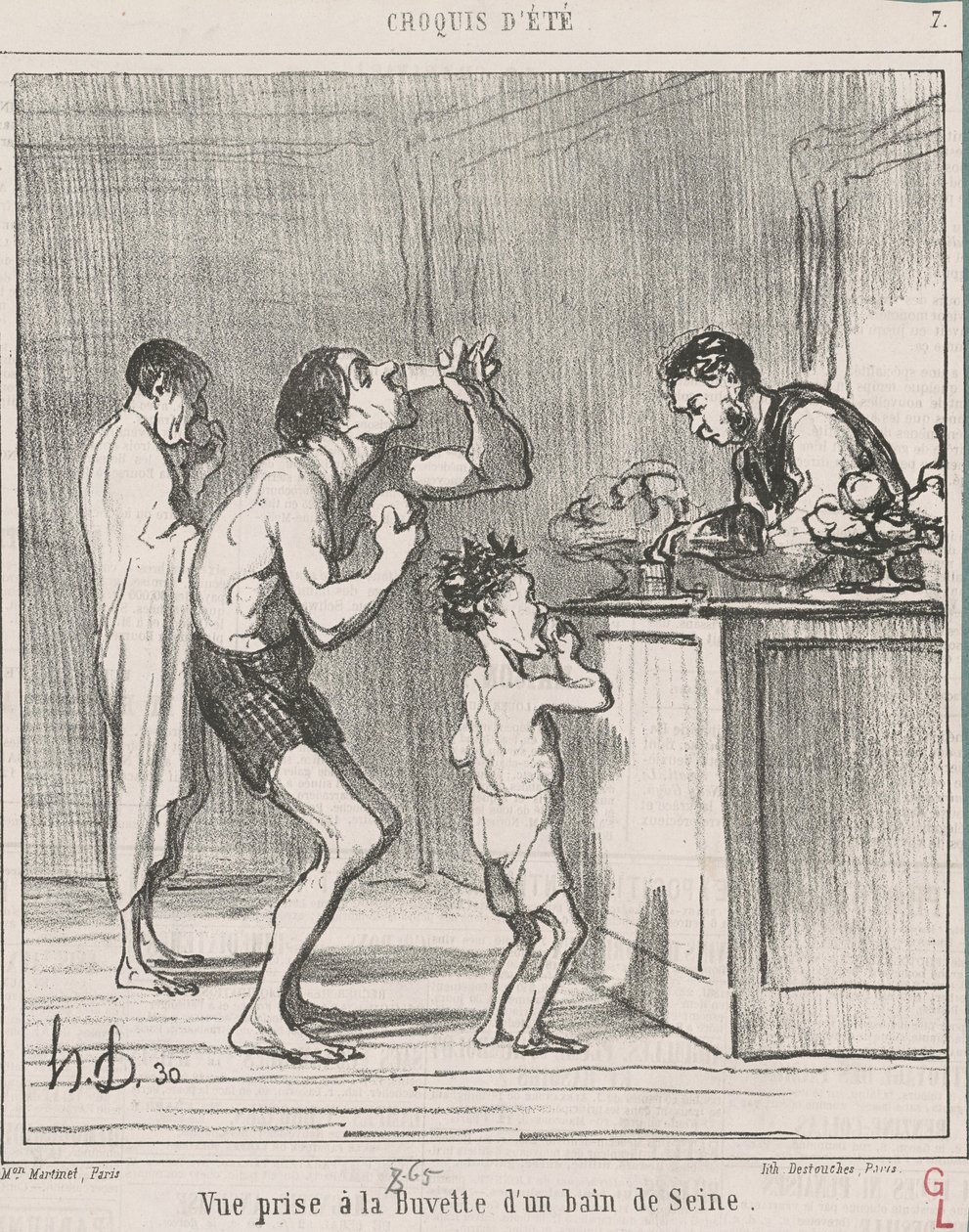 Vista tirada na barra de refresco de um banho de Honoré Daumier